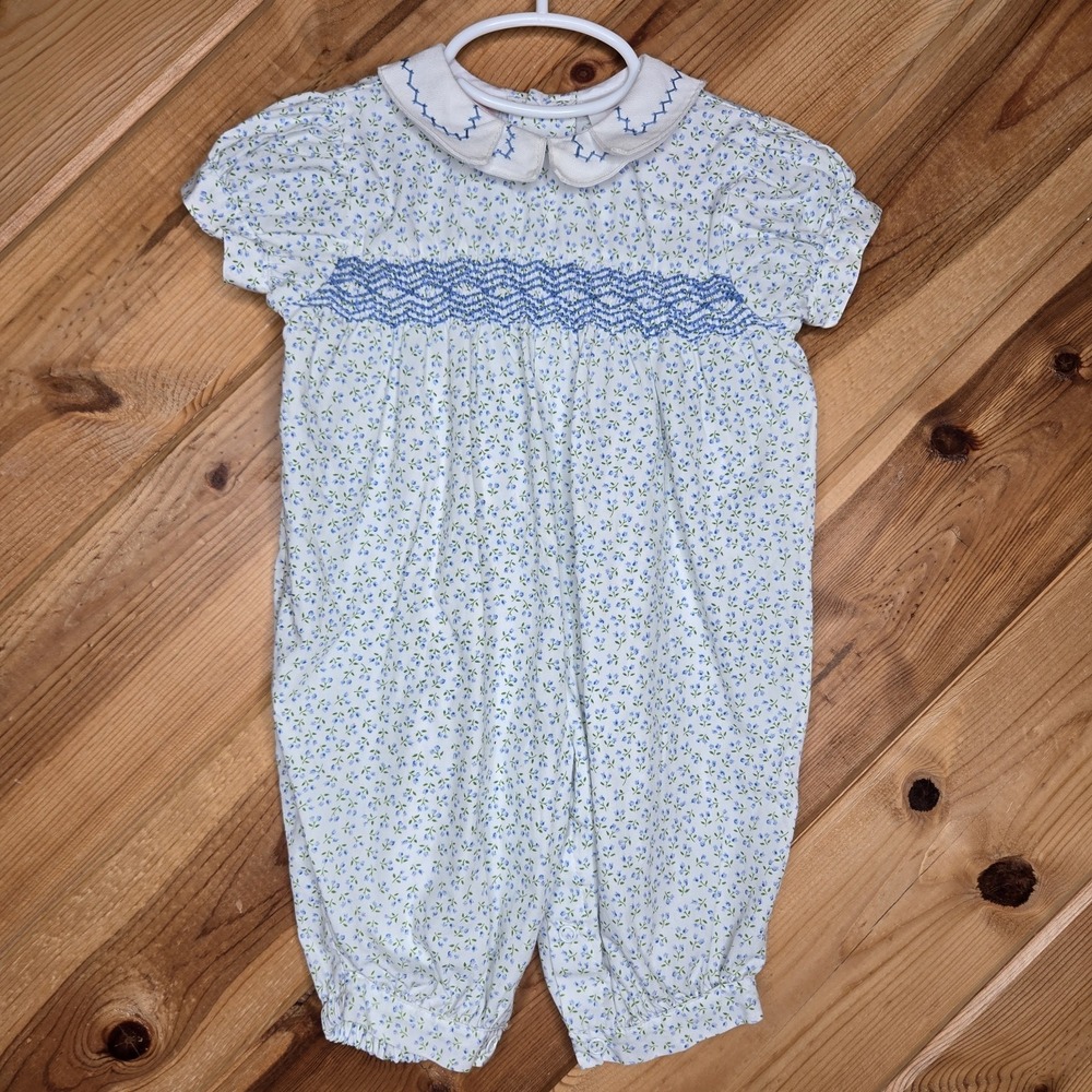 Vintage Allison Ann Floral Bubble Jumpsuit Romper 6-9 Months Prairie Smocked